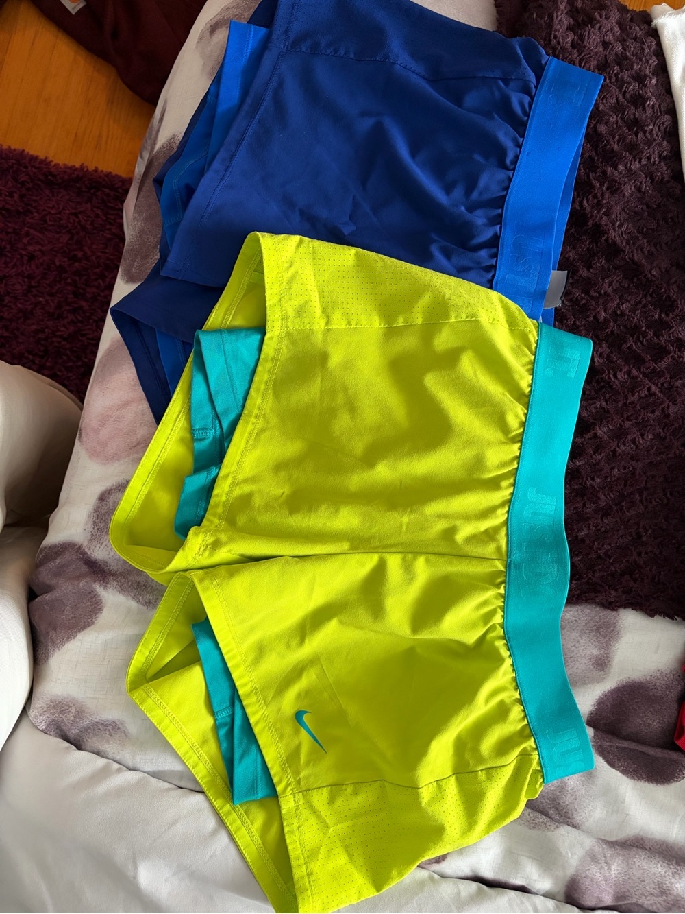 Nike Neon Yellow with Teal & Royal Blue Athletic Shorts